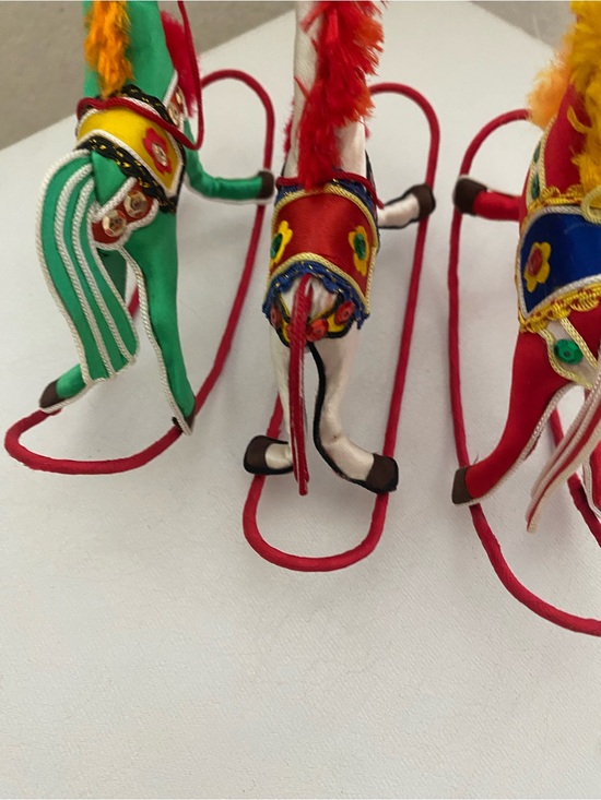 3 Vintage Handcrafted Chinese Satin  Stuffed Rocking Horse Festive Ornaments main image 9